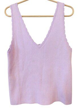 Aerie Women XL Purple Ribbed Knit Tank Top With Scalloped Trim V-Neck